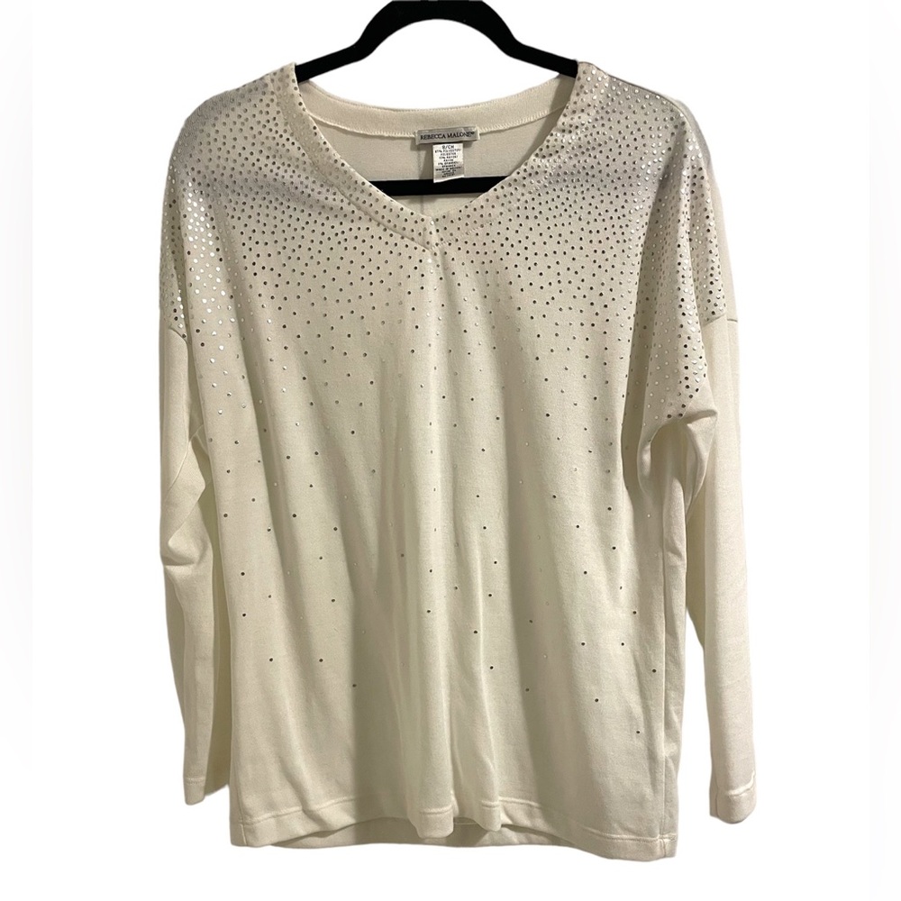 Rebecca Malone White long sleeve shirt with silver studs size small